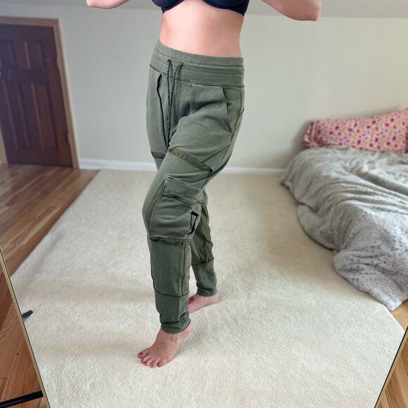 Free People: Olive Green Oversized Baggy Cargo Joggers - Picture 2 of 14